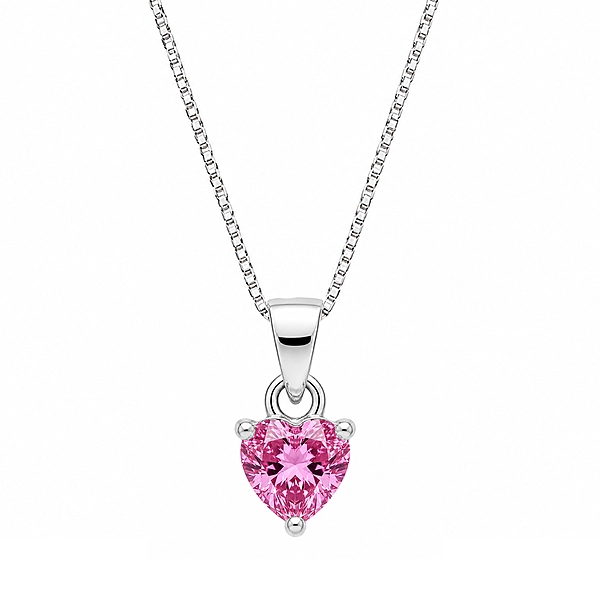 Sterling Silver Heart Cut Pink Stone Pendant Necklace for Women & Girls Casual Wear