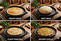 Onions Cast Iron Flat Tawa for Dosa, Roti & Paratha, Pre-Seasoned, Heavy Duty,