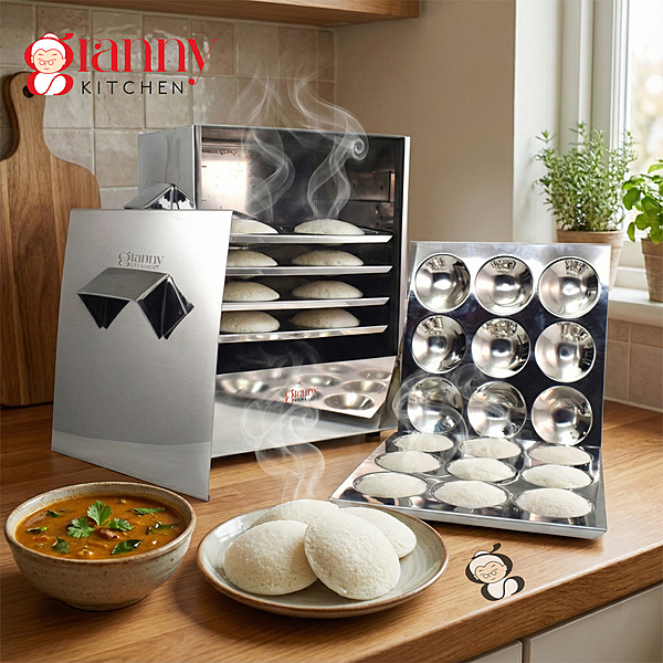 Stainless Steel Cauka/Square/Cubic Idly Cooker 6 Plates