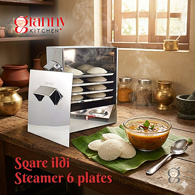 Stainless Steel Cauka/Square/Cubic Idly Cooker 6 Plates