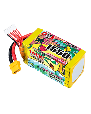 GNB 1550mAh 6S1P 22.2V 140C Lipo Battery - side view GNB 1550mAh 6S1P 22.2V 140C Lipo Battery - side view