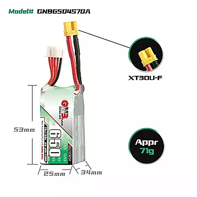 GNB 650mAh 4S1P 14.8V 70C Lipo Battery GNB 650mAh 4S1P 14.8V 70C Lipo Battery
