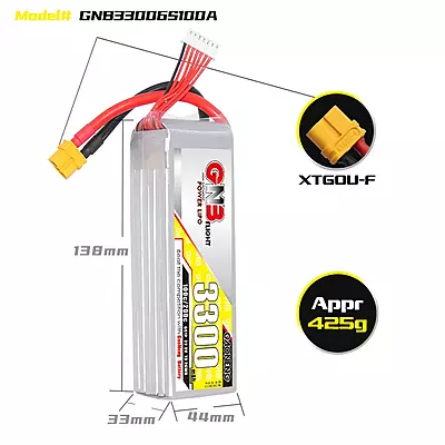GNB 3300mAh 6S1P 22.2V 100C Lipo Battery - High Discharge XT90 Pack for FPV and UAV Drones