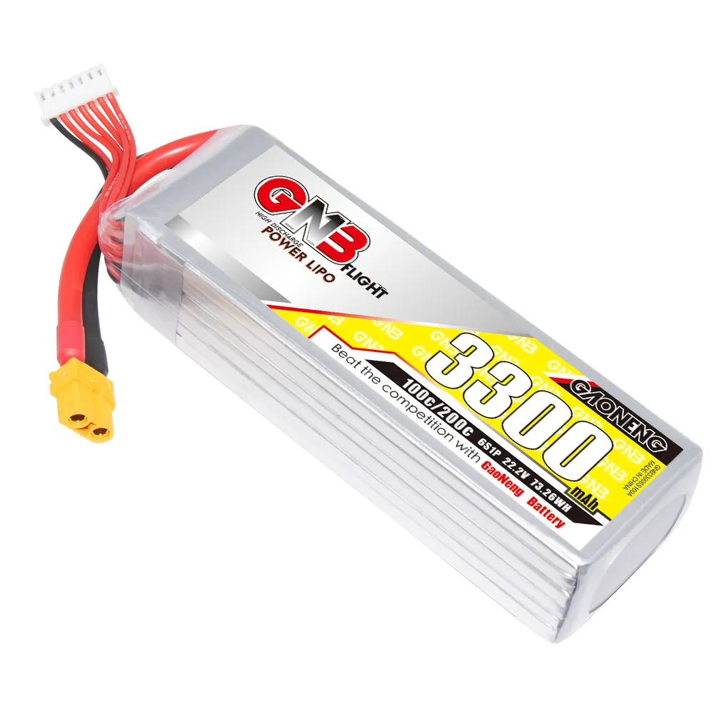 GNB 3300mAh 6S1P 22.2V 100C Lipo Battery - High Discharge XT90 Pack for FPV and UAV Drones GNB 3300mAh 6S1P 22.2V 100C Lipo Battery - High Discharge XT90 Pack for FPV and UAV Drones