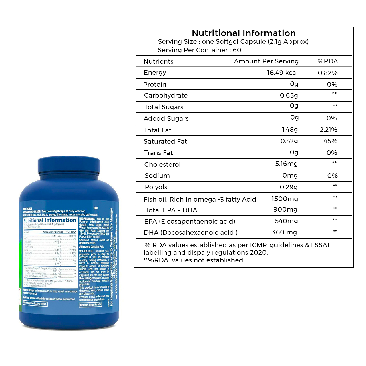 GNC 1500 MG Triple Strength Fish Oil Omega 3 Capsules 60 softgels