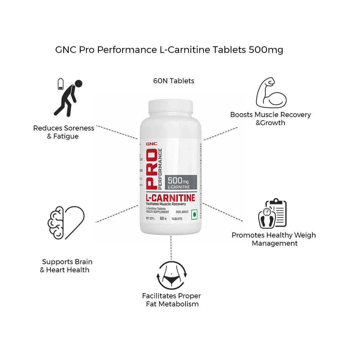 GNC Pro Performance L-Carnitine | 60 Tablets| 500mg Per Serving