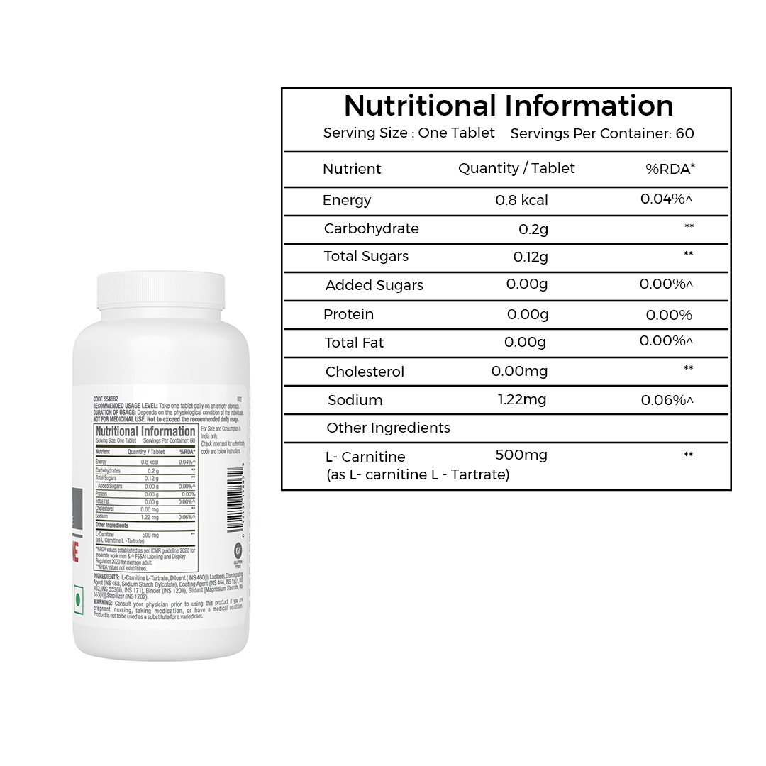 GNC Pro Performance L-Carnitine | 60 Tablets| 500mg Per Serving