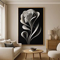 Elegant Feminine Bloom Black White Wall Art – Modern Floral Silhouette Décor