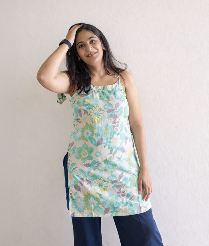 Aqua Bloom Tie Top