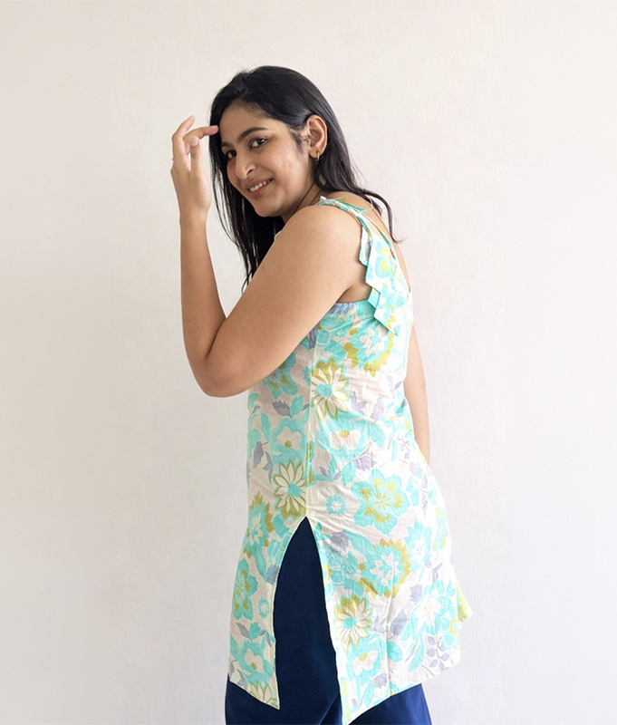 Aqua Bloom Tie Top