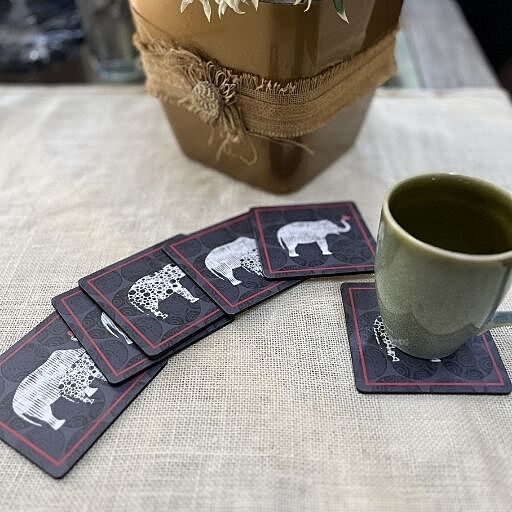 GREY ELE SQ COASTERS X 6