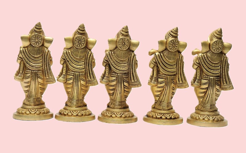 Brass Ganesha Musical Set of 5 Idols - 5.5 inch Height | Melodious Brass Idols for Prosperity