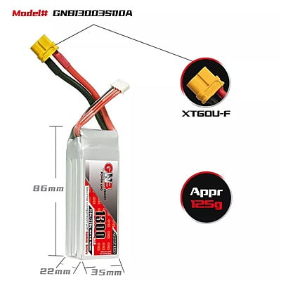 GNB 1300mAh 3S1P 11.1V 110C Lipo Battery