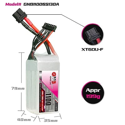GNB 1100mAh 6S1P 22.2V 130C Lipo Battery