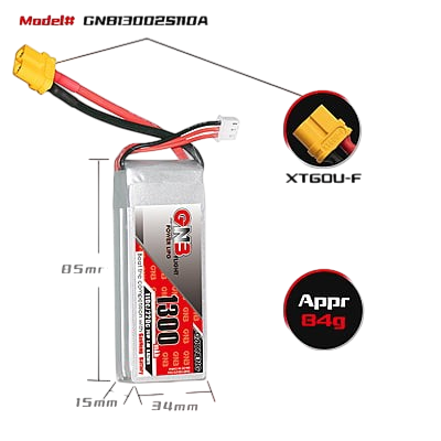 GNB 1300mAh 2S1P 7.4V 110C Lipo Battery