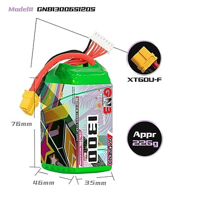 GNB 1300mAh 6S1P 22.2V 120C Lipo Battery GNB 1300mAh 6S1P 22.2V 120C Lipo Battery