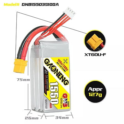 GNB 1550mAh 3S1P 11.1V 100C Lipo Battery