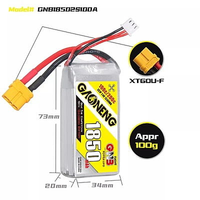 GNB 1850mAh 2S1P 7.4V 100C Lipo Battery GNB 1850mAh 2S1P 7.4V 100C Lipo Battery