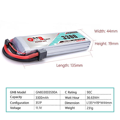 GNB 3300mAh 3S1P 11.1V 90C Lipo Battery