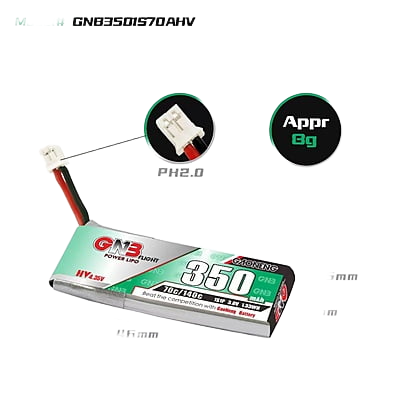 GNB 350mAh 1S1P 3.8V PH2.0 70C Lipo Battery