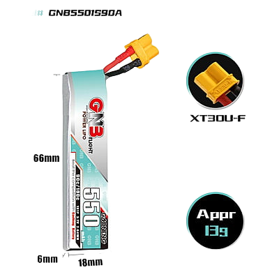 GNB 550mAh 1S1P 3.7V 90C Lipo Battery
