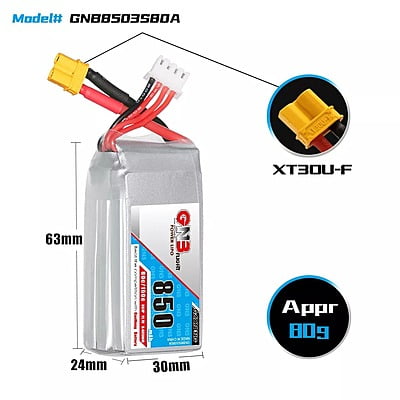 GNB 850mAh 3S1P 11.1V 80C Lipo Battery
