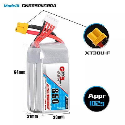 GNB 850mAh 4S1P 14.8V 80C Lipo Battery GNB 850mAh 4S1P 14.8V 80C Lipo Battery