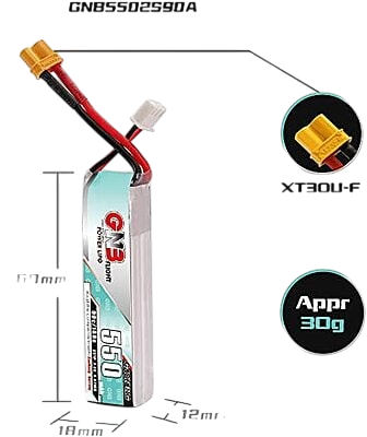 GNB 550mAh 2S1P 7.4V 90C Long Type Lipo Battery