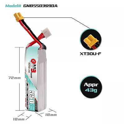 GNB 550mAh 3S1P 11.1V 90C Long Type Lipo Battery