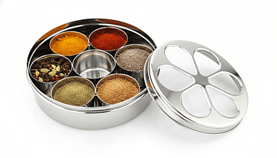 Granny Kitchen Stainless Steel Masala Box (Patiala Style) with 7 Containers & Transparent Lid
