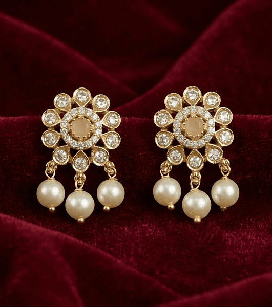 Royal Ruby Floral Pearl Stud Earrings