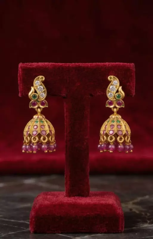 Multicolor CZ Jhumka Drop Earrings