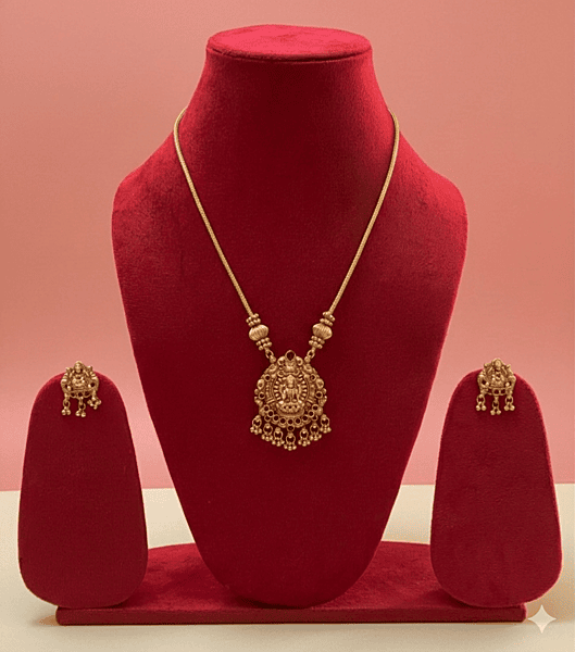 Temple Lakshmi Pendant Necklace Set with Earrings