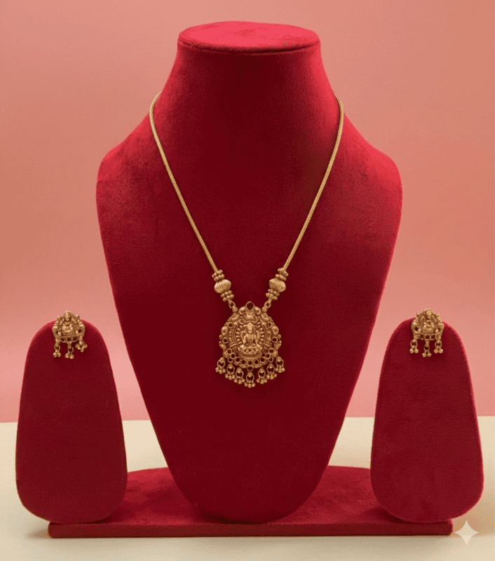 Temple Lakshmi Pendant Necklace Set with Earrings