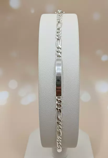 925 Silver Sovereign Figaro ID Gents Bracelet