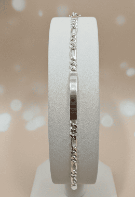 925 Silver Sovereign Figaro ID Gents Bracelet