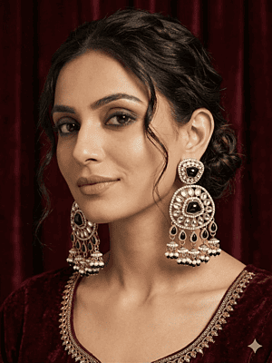 Royal Kundan & Polki Chandbali Jhumka Earrings Royal Kundan & Polki Chandbali Jhumka Earrings