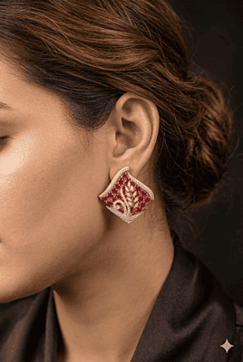 Regal Rhombus Leaf Studs – Multi-Gemstone & Diamond Pavé Earrings Regal Rhombus Leaf Studs – Multi-Gemstone & Diamond Pavé Earrings