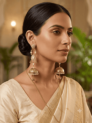 Maharani Gold-Plated Kundan and Pearl Chandelier Jhumka Earrings