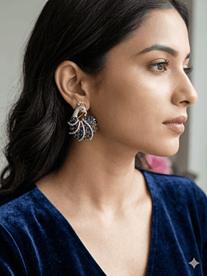 Royal Blue Peacock Studs: Handcrafted Artisan Earrings with Blue Spinels & Zircon Accents Royal Blue Peacock Studs: Handcrafted Artisan Earrings with Blue Spinels & Zircon Accents
