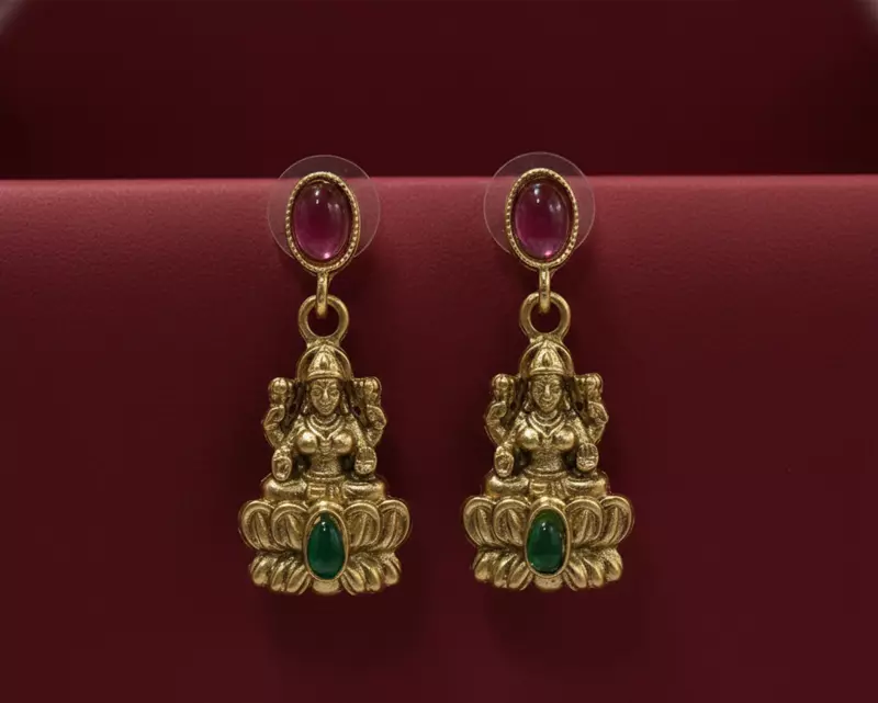 Lakshmi Pendant Necklace Set with Multicolor Stones