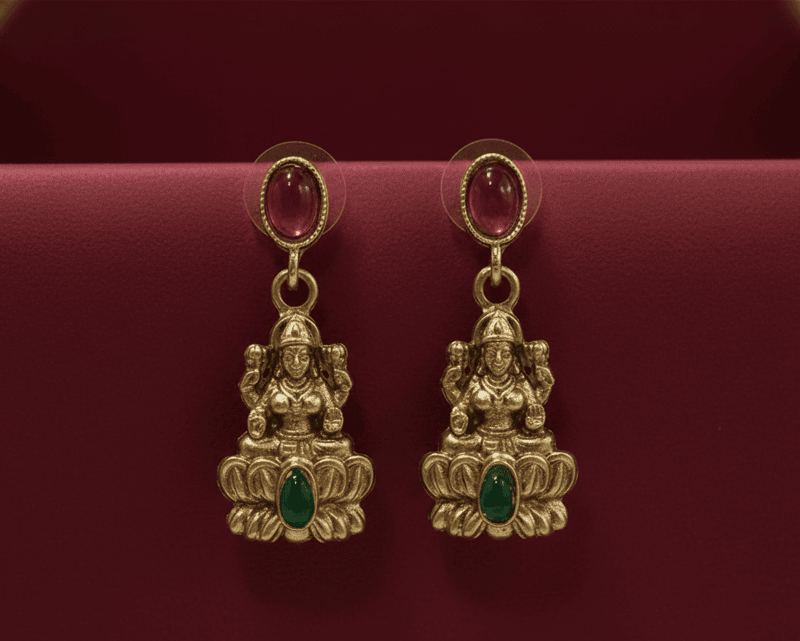 Lakshmi Pendant Necklace Set with Multicolor Stones