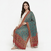 Silk Blend Multicolour Dupatta | Floral Print, Tasselled Border