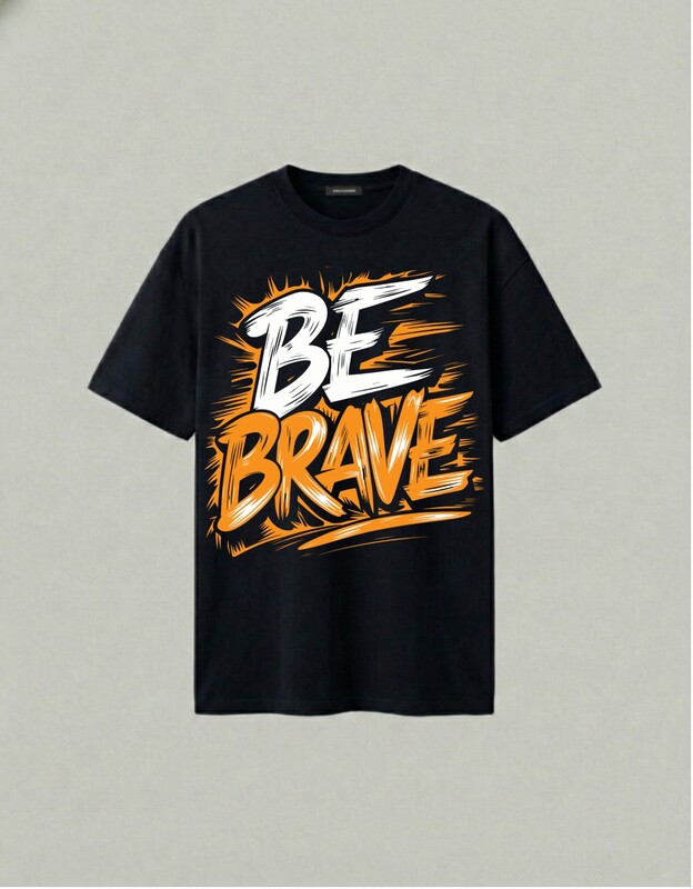 "Be Brave" Graphic Printed T-Shirt | Black Regular Fit Cotton Tee with Bold Typography