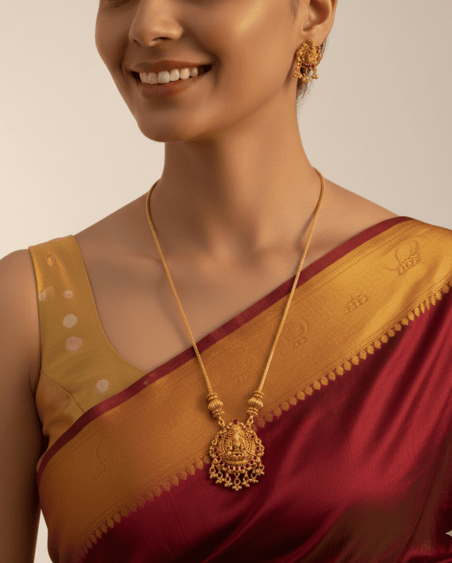 Temple Lakshmi Pendant Necklace Set with Earrings
