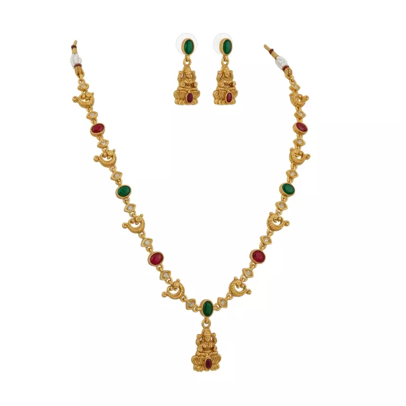 Lakshmi Pendant Necklace Set with Multicolor Stones