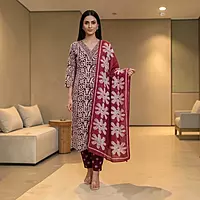Cotton Salwar Suit Set | Block Print, With Dupatta