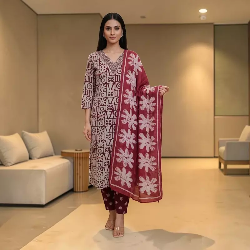 Cotton Salwar Suit Set | Block Print, With Dupatta