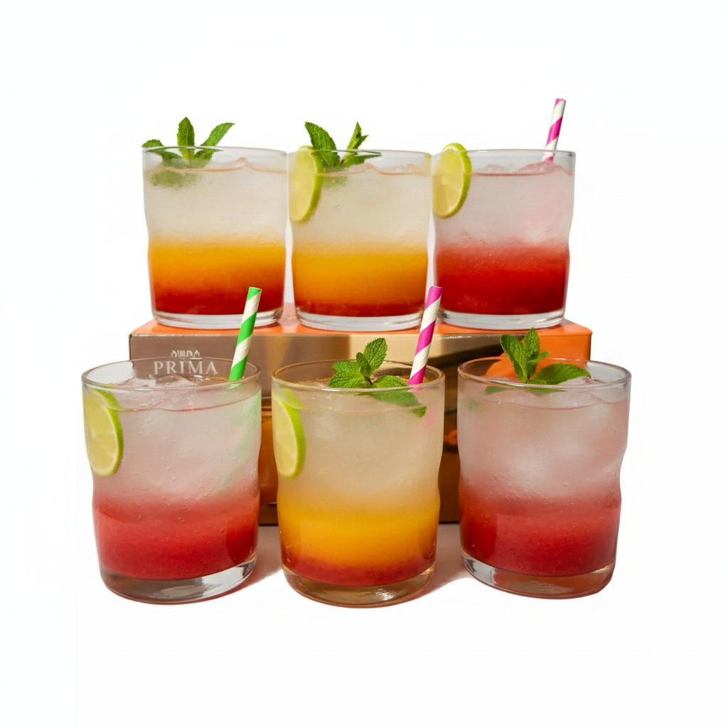 YERA PRIMA ZEST Short Curved Glass Tumblers (Set of 6 Pcs)