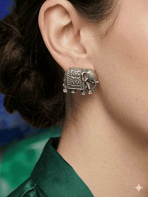 Antique Silver-Tone Regal Elephant Stud Earrings Antique Silver-Tone Regal Elephant Stud Earrings